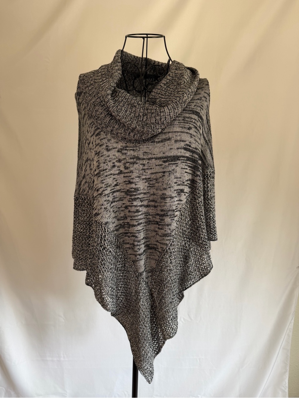 Chico's Marled Gray & Black Cowl Neck Poncho